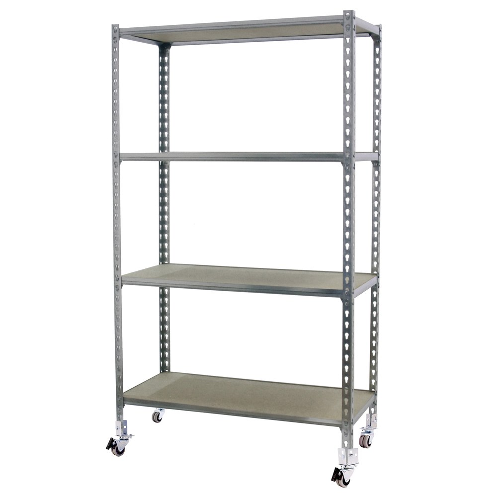 Rayonnage mobile bois-métal léger sans vis 1575x1100x300 - 4 niveaux Galvanisé/Bois - SIMON RACK - 8435104963470