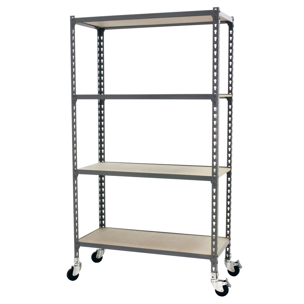 Rayonnage mobile bois-métal léger sans vis 1575x800x400 - 4 niveaux Gris/Bois - SIMON RACK - 8435104963487