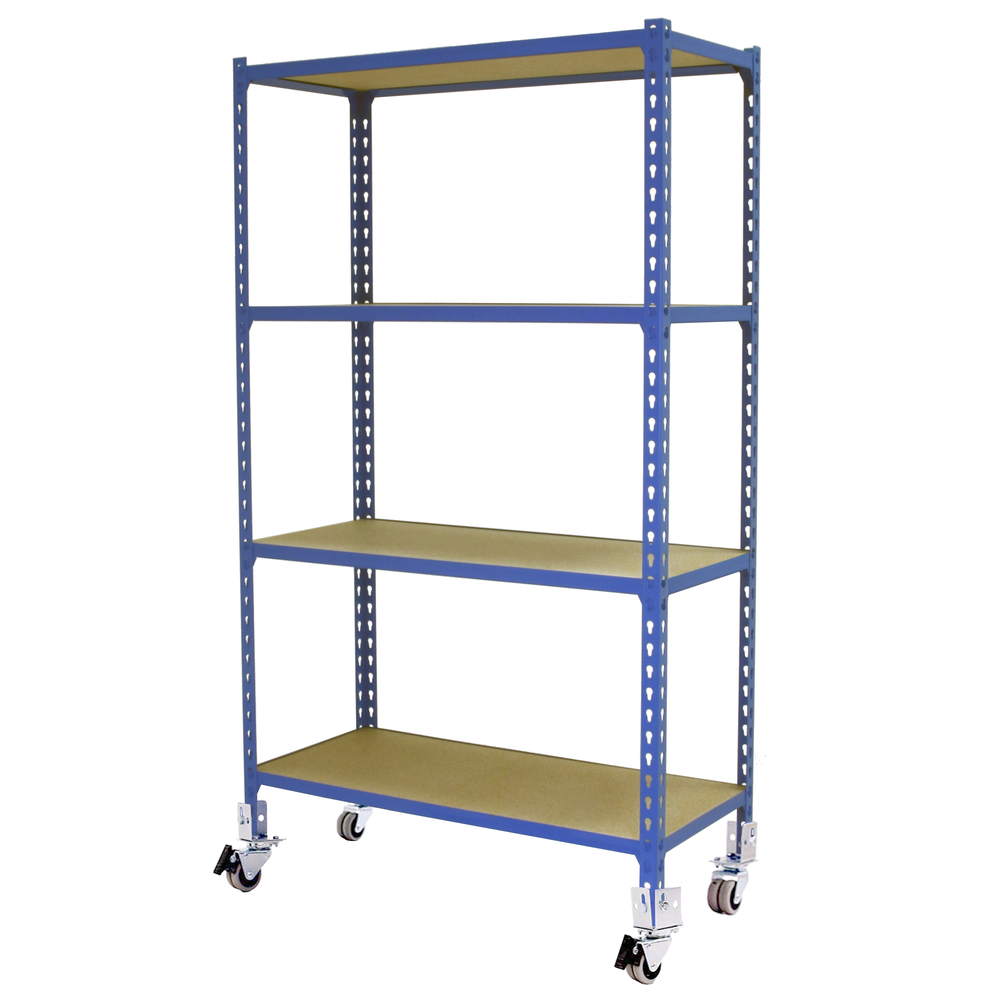 Rayonnage mobile bois-métal léger sans vis 1575x1100x500 - 4 niveaux Bleu - SIMON RACK - 8435104963777