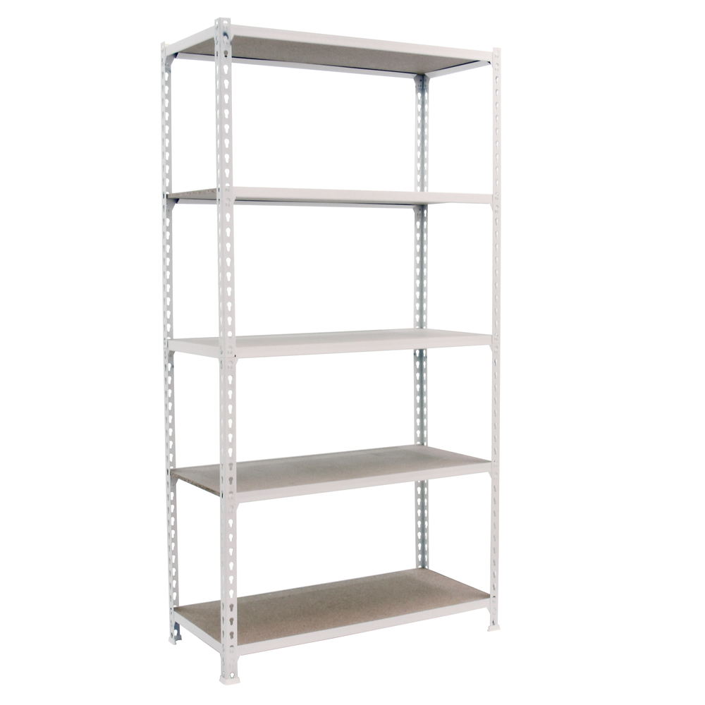 Rayonnage bois-métal léger sans vis 2000x1000x500 - 5 niveaux Blanc/Bois - SIMON RACK - 8435104974674