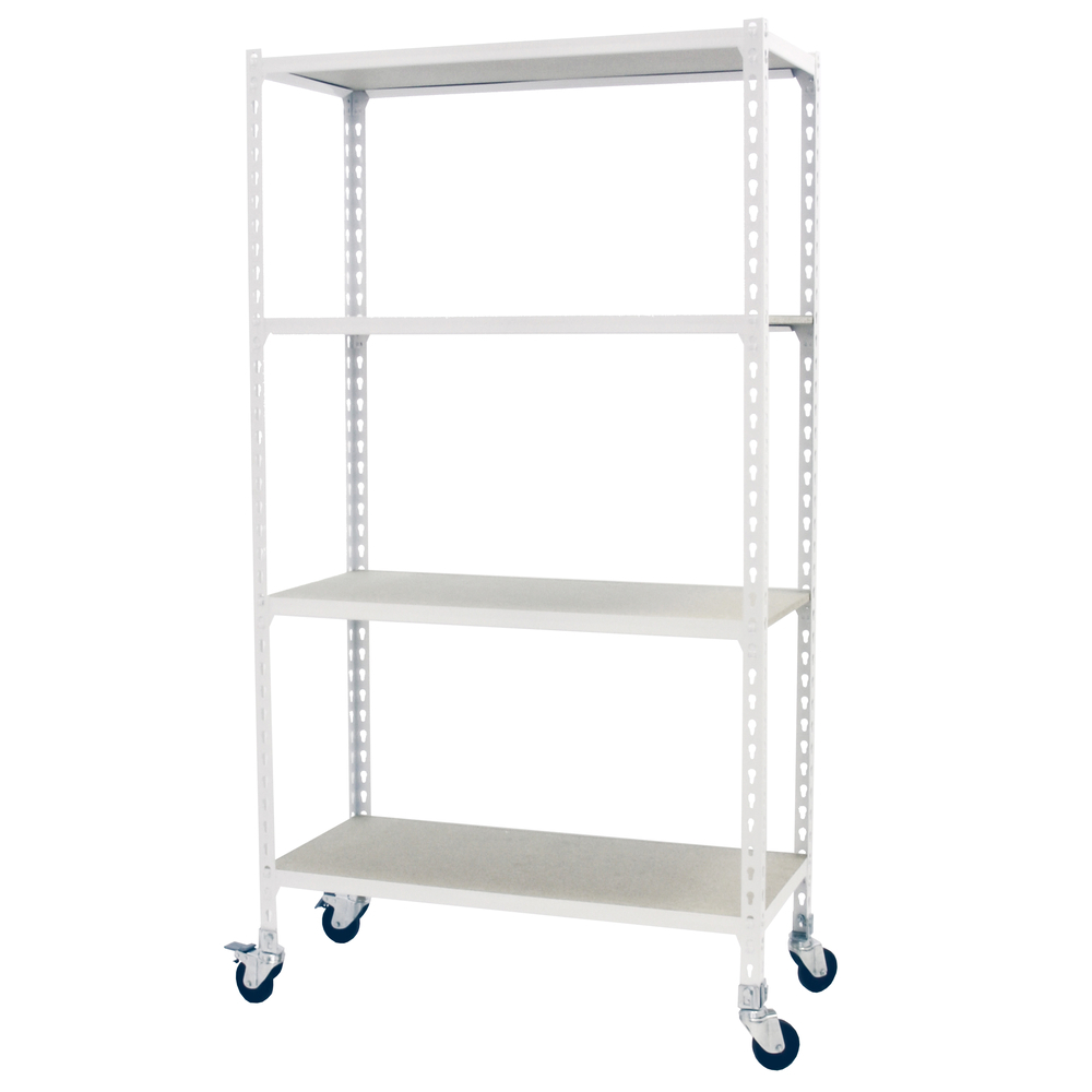 Rayonnage mobile bois-métal léger sans vis 1575x1000x400 - 4 niveaux Blanc/Bois - SIMON RACK - 8435104975015