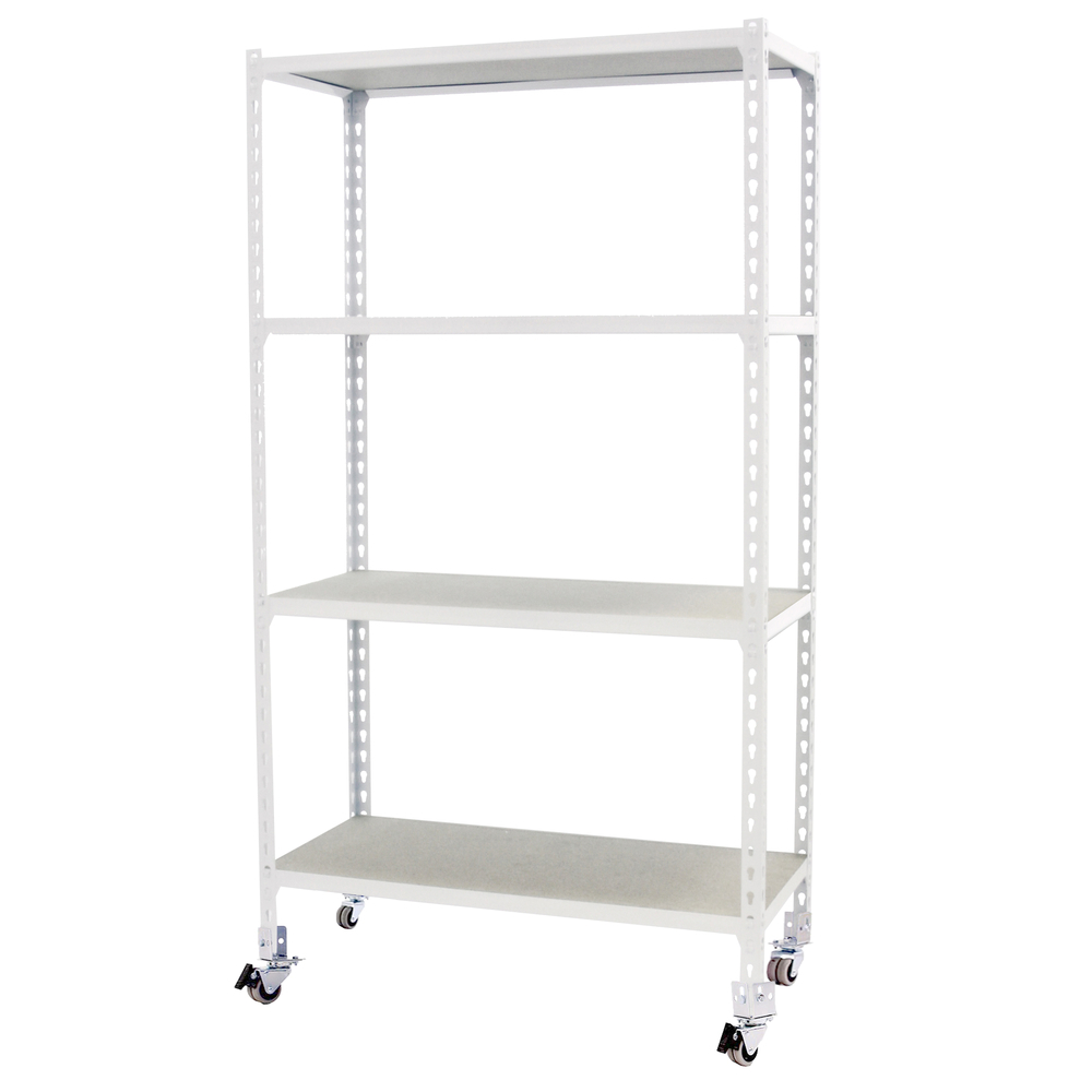Rayonnage mobile bois-métal léger sans vis 1575x1100x400 - 4 niveaux Blanc/Bois - SIMON RACK - 8435104975022