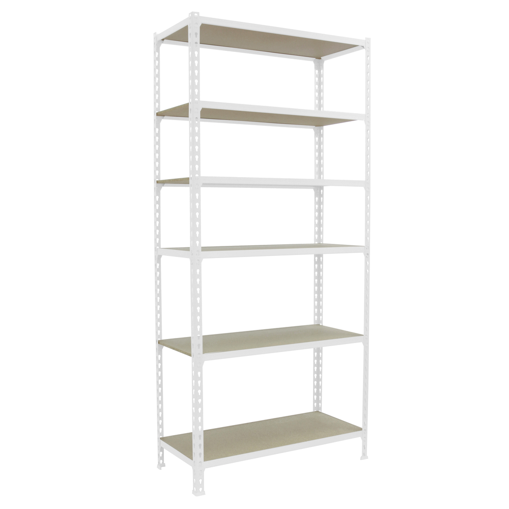 Rayonnage bois-métal léger sans vis 2500x1000x500 - 6 niveaux Blanc/Bois - SIMON RACK - 8435104975299