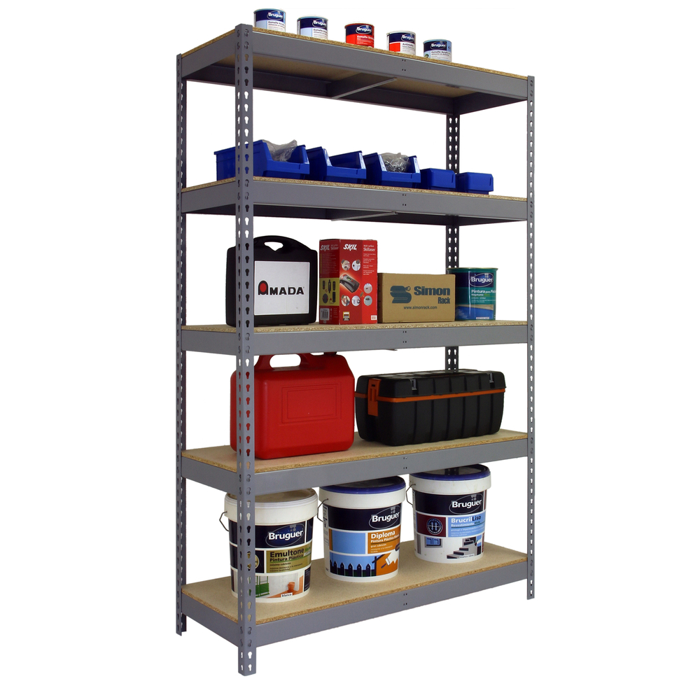 Étagère charge moyenne 300 kg 2000x1200x450 - 5 niveaux Gris/Bois - SIMON RACK - 8435104977415