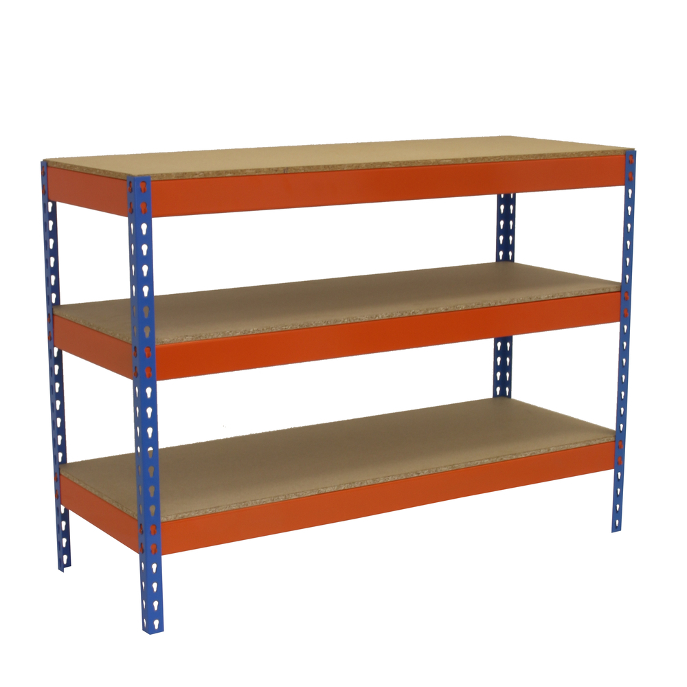 Kit établi Basic - 900x1500x600 - 3 niveaux Bleu/Orange/Bois - SIMON RACK - 8435104983737