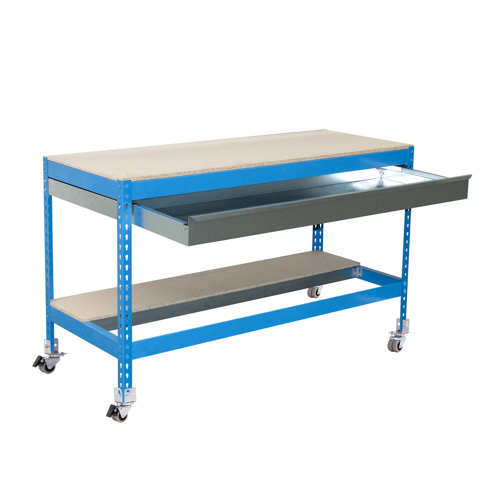 Kit établi mobile Bricolage - 917x1510x760 - 2 niveaux Bleu/Bois - SIMON RACK - 8435104984536