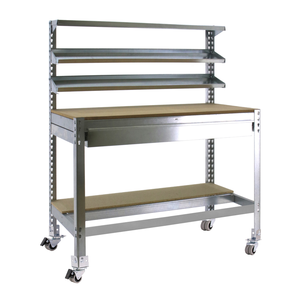 Kit établi mobile Bricolage - 1520x910x610 - 5 niveaux Gris/Bois - SIMON RACK - 8435104984673