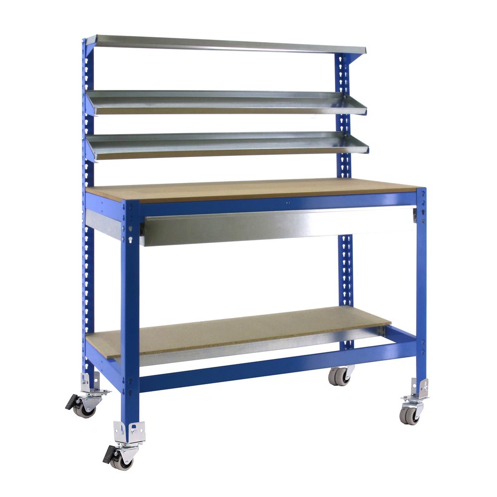 Kit établi mobile Bricolage - 1520x910x610 - 5 niveaux Bleu/Bois - SIMON RACK - 8435104984697