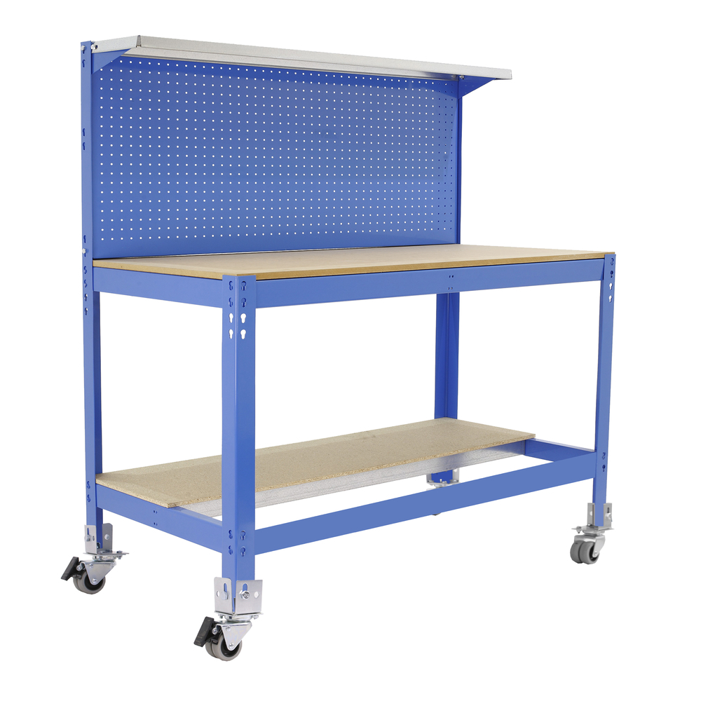 Kit établi mobile Bricolage - 1520x910x610 - 3 niveaux Bleu/Bois - SIMON RACK - 8435104984987