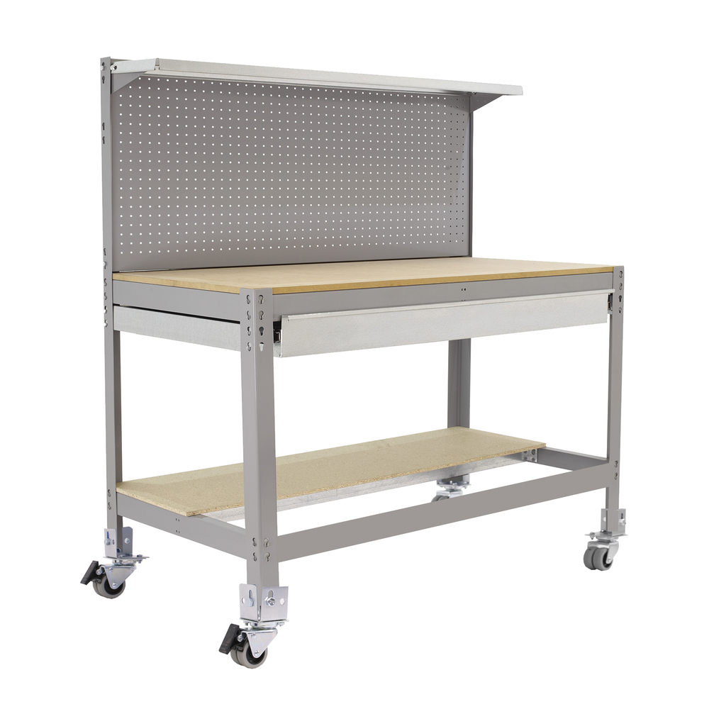 Kit établi mobile Bricolage - 1520x910x610 - 3 niveaux Gris/Bois - SIMON RACK - 8435104985090