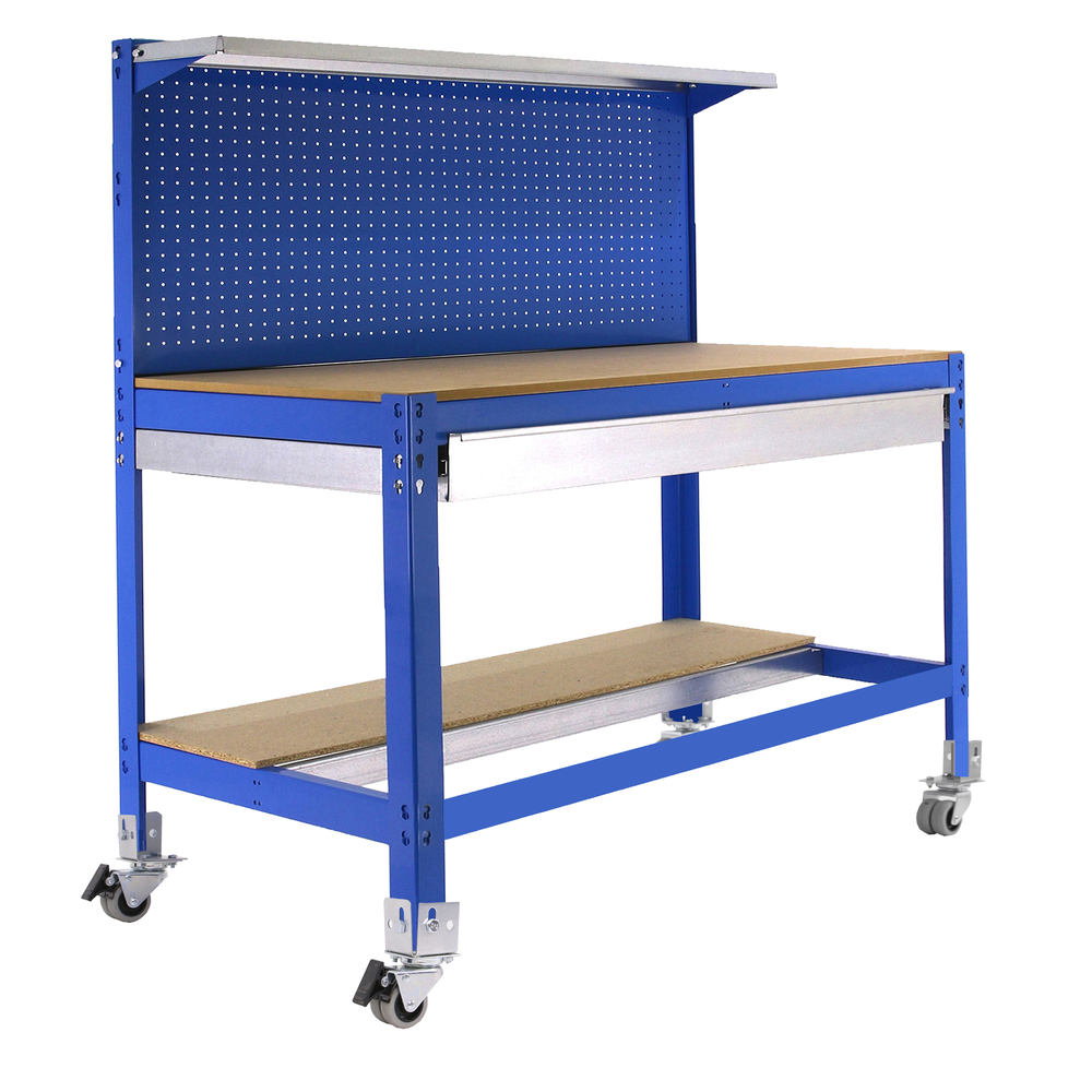 Kit établi mobile Bricolage - 1520x1510x610 - 3 niveaux Bleu/Bois - SIMON RACK - 8435104985137