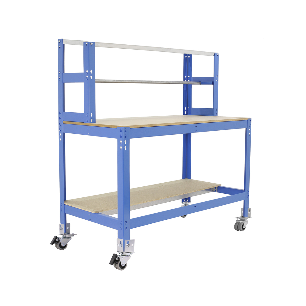 Kit établi mobile Bricolage - 1520x1510x760 - 3 niveaux Bleu/Bois - SIMON RACK - 8435104985243
