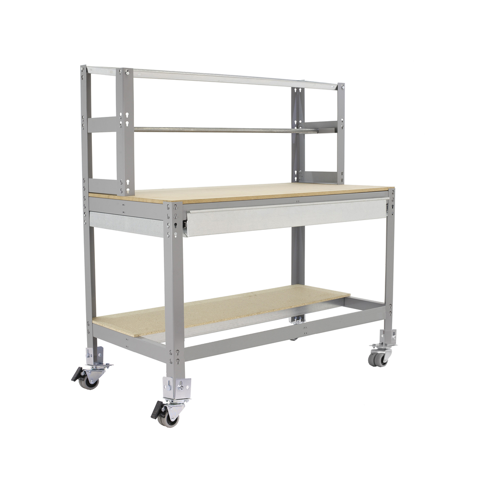 Kit établi mobile Bricolage - 1520x1510x760 - 3 niveaux Gris/Bois - SIMON RACK - 8435104985311