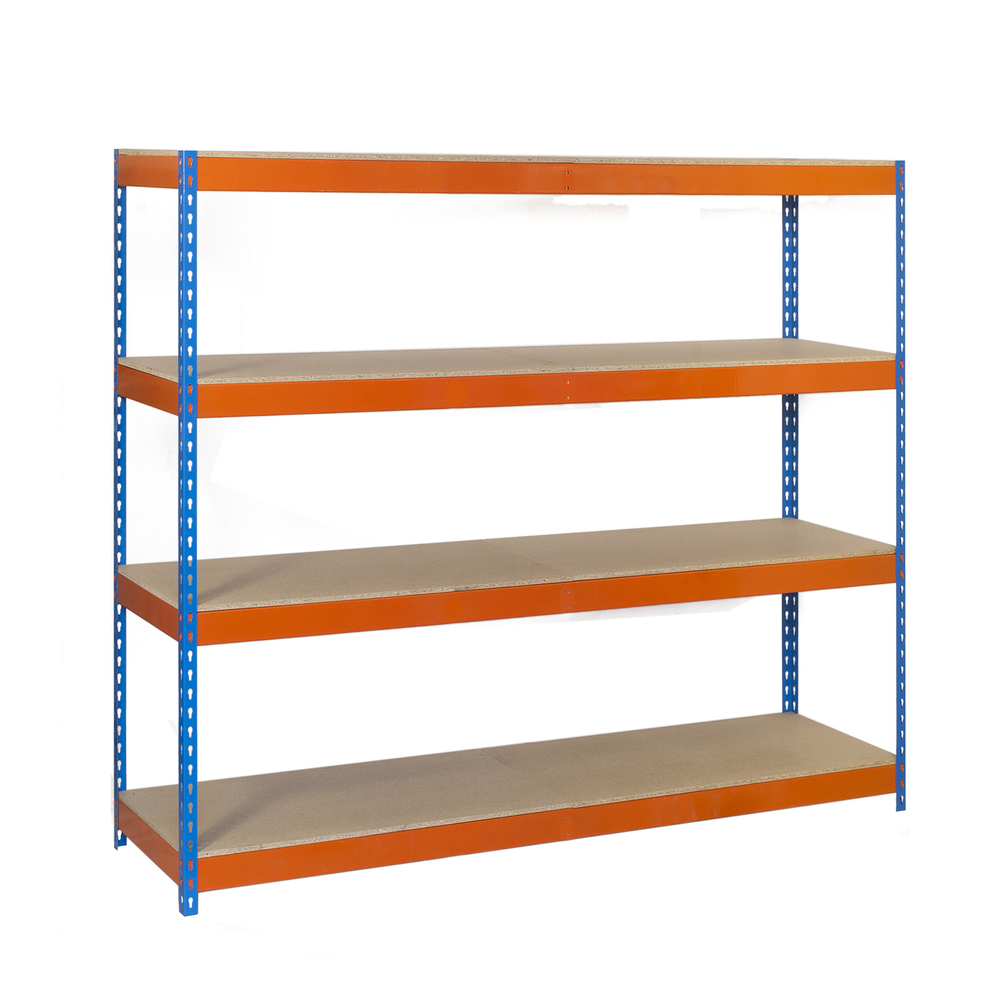 Étagère charge moyenne 500 à 600kg - 2000x1800x750 - 4 niveaux Bleu/Orange/Bois - SIMON RACK - 8435104990636