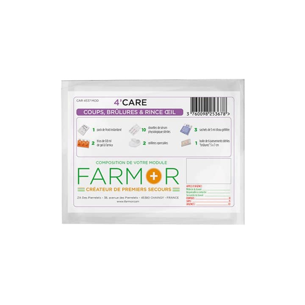 4 Care Coups Brûlure et Rince œil avec Fermeture adhésive FARMOR - CAR 4537 MOD