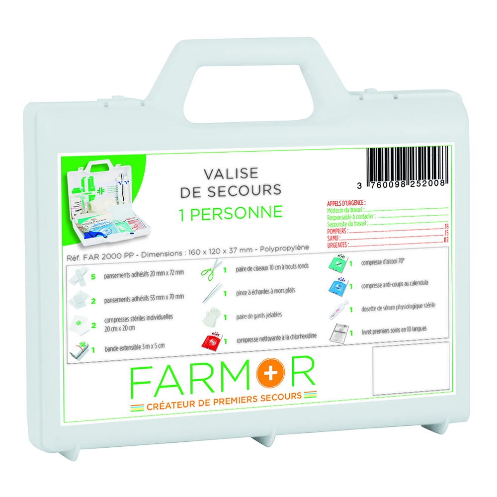 VALISE DE SECOURS FARMOR INDIVIDUELLE POUR 1 PERSONNE -FAR2000PP