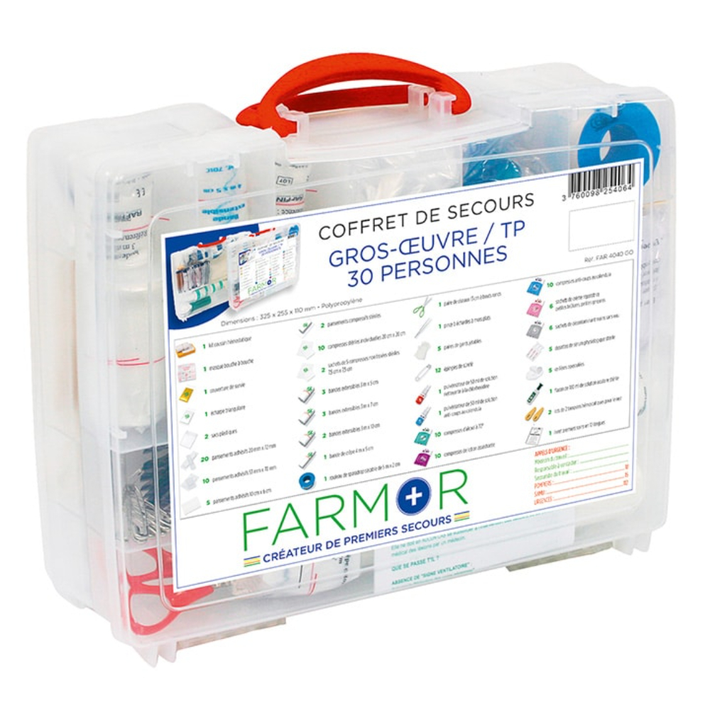 Coffret de secours Gros oeuvre / TP 30 personnes FARMOR - FAR 4040 GO