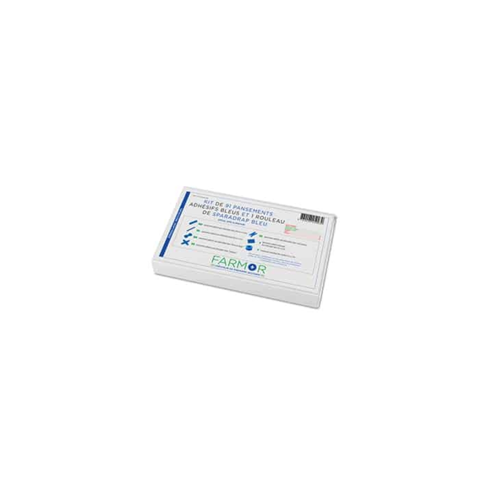 Kit de 91 pansements panachés bleus détectables + 1 rouleau de sparadrap bleu FARMOR - KIT 8009 PB