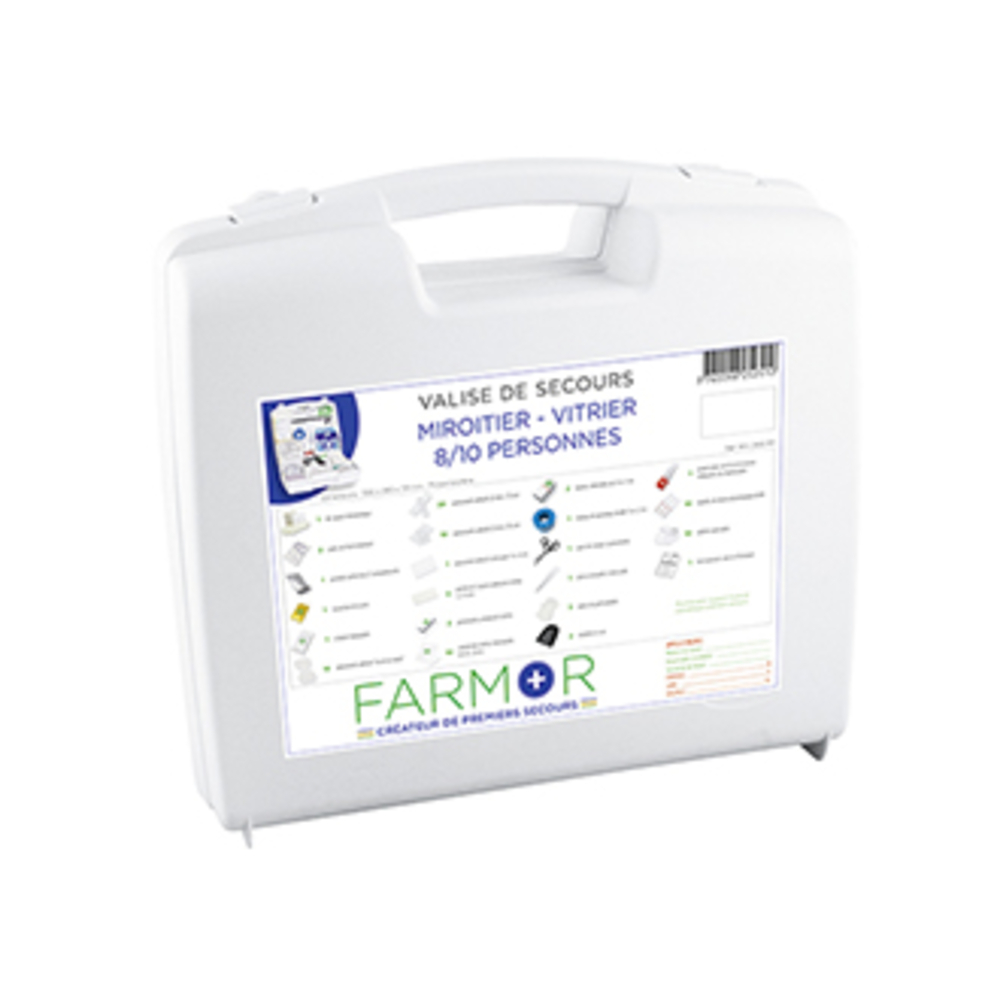VALISE DE SECOURS FARMOR MIROITIER / VITRIER 8/10 PERSONNES AVEC POIGNÉE DE TRANSPORT - MIV 2510 PP