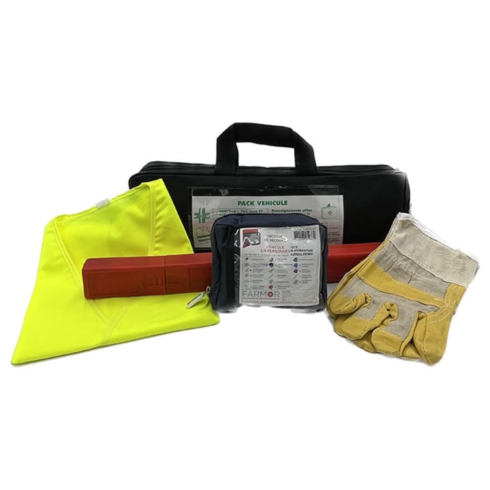 Pack Véhicule avec 1 Triangle + paire de gants + gilet fluo +1 TRO 2371 TP + housse FARMOR - PAC 3070 TP