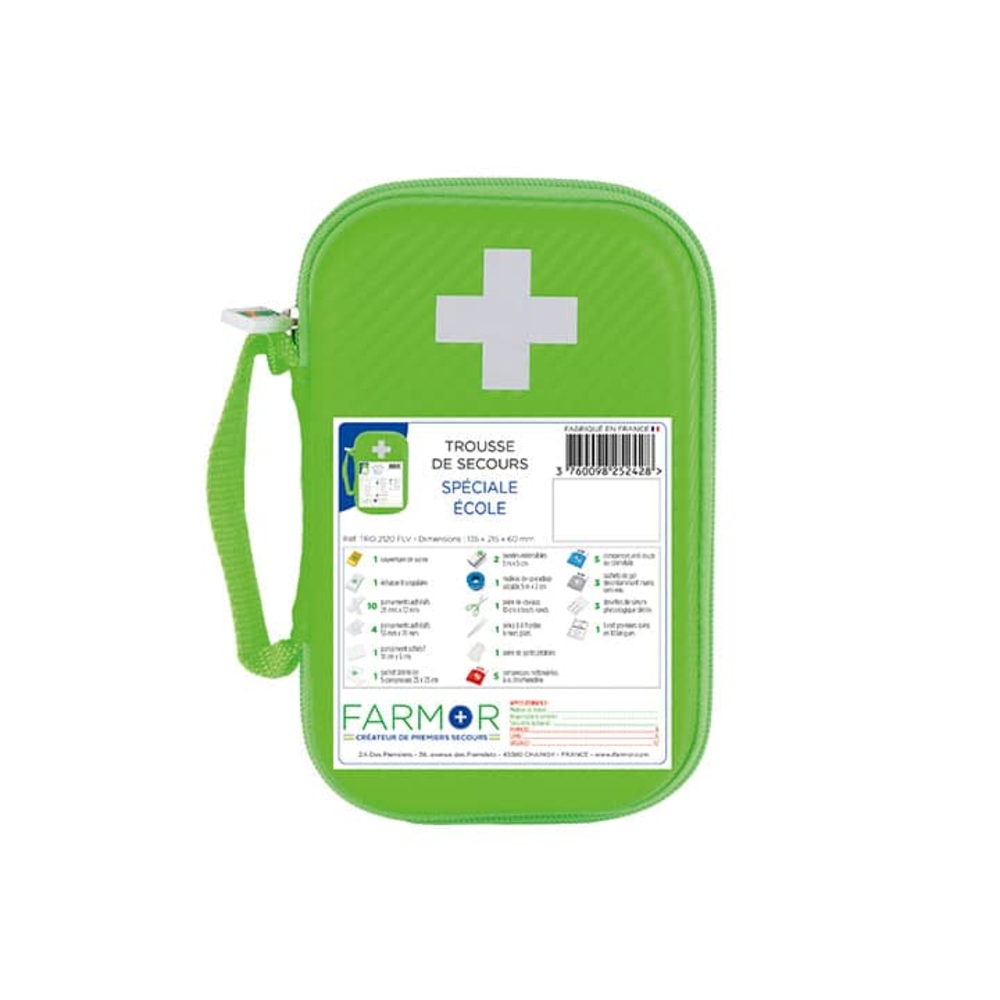 Trousse de secours École petit modèle en PU verte fluo FARMOR - TRO 2120 FLV