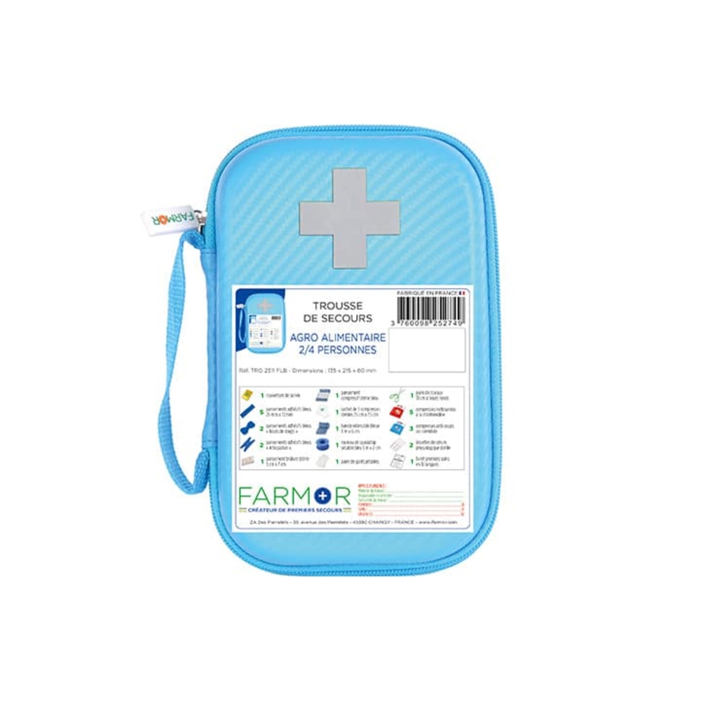 Trousse de secours Agro Alimentaire 2/4 personnes en PU bleu fluo FARMOR - TRO 2311 FLB