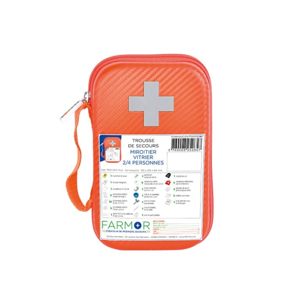Trousse de secours Miroitier-Vitrier 2/4 personnes en PU orange fluo FARMOR - TRO 2512 FLO