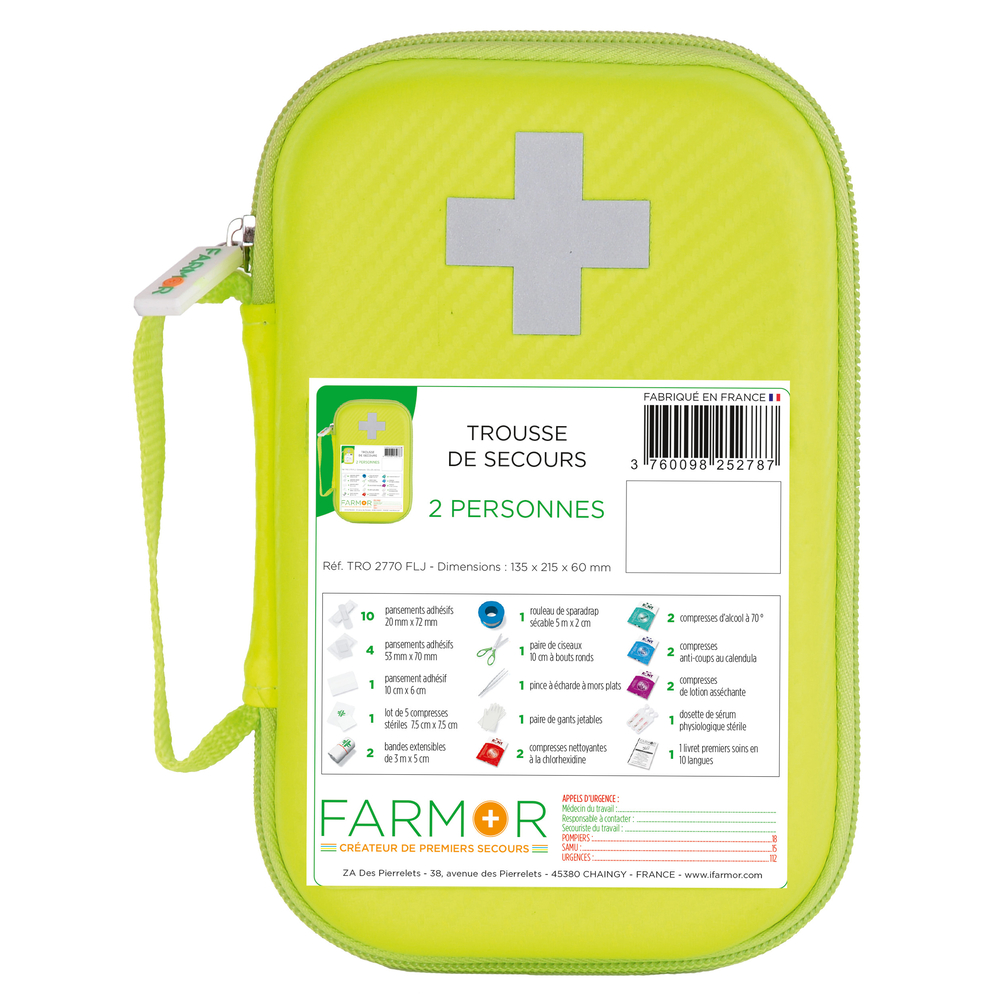 Trousse de secours jaune fluo FARMOR 2 personnes - TRO 2770 FLJ