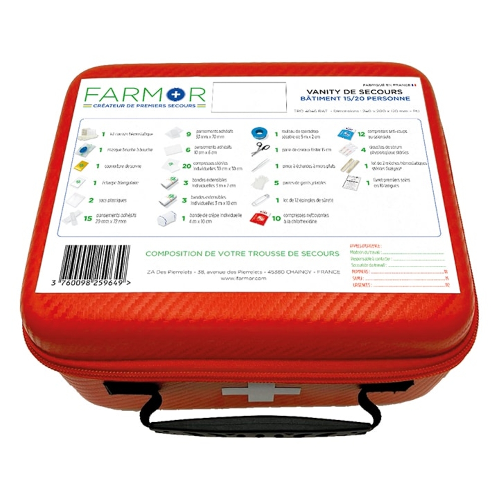 Vanity de secours Batiment 15/20 personnes en PU orange FARMOR - TRO 4046 BAT
