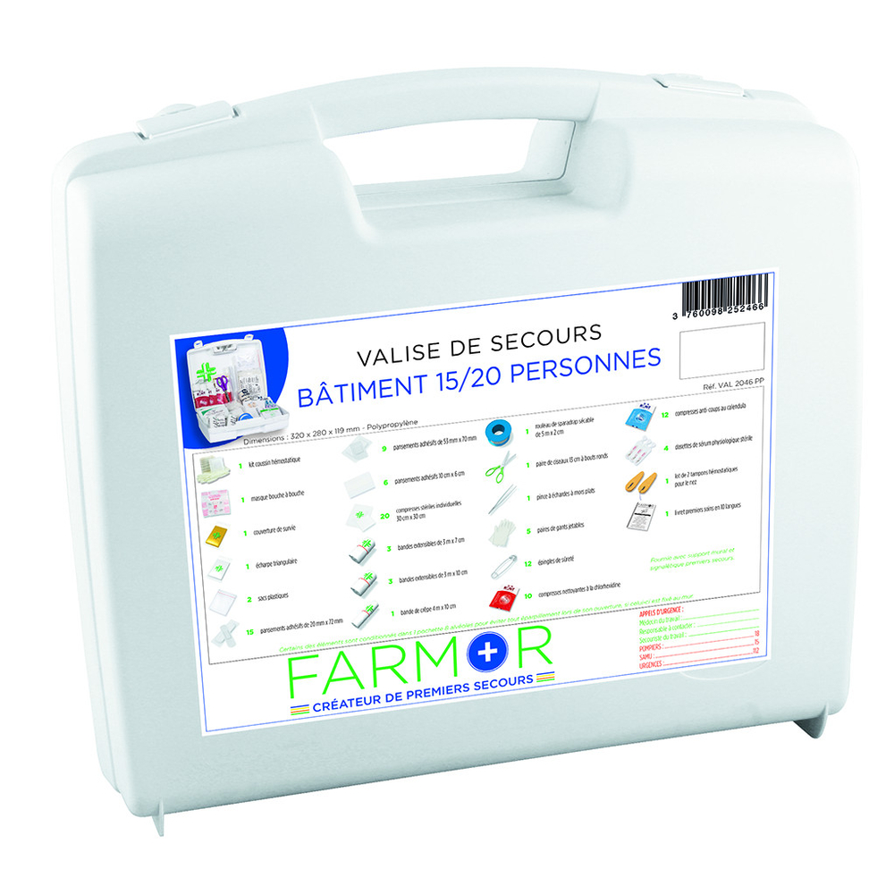 VALISE DE SECOURS FARMOR BÂTIMENT 15/20 PERSONNES-VAL2046PP