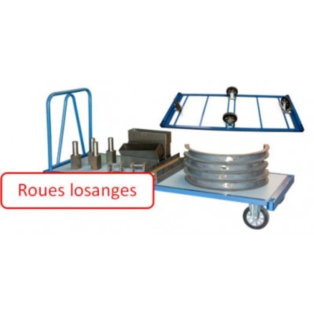 Chariot 1200 kg 1600 x 800 mm 1 dossier tube roues losange FIMM - 800007214