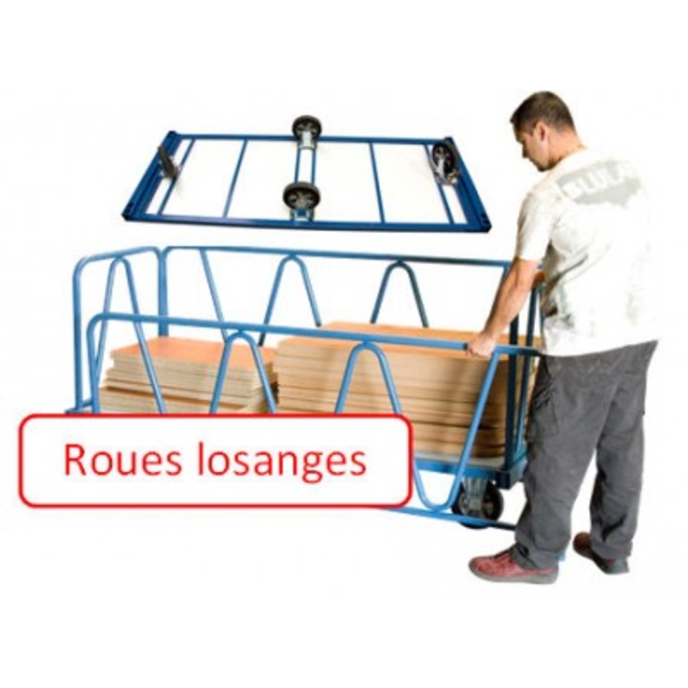 Chariot 1200 kg 2000 x 800 mm 2 dossiers et 2 ridelles tube FIMM - 800007220