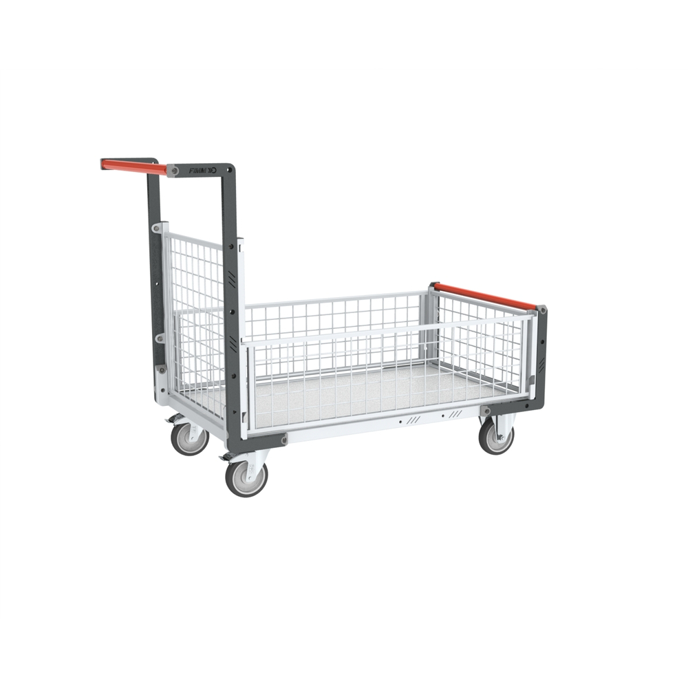 Chariot modulaire grillagé 1 dossier et 3 demi-ridelles plateau 1000x600 mm 250 kg - FIMM - 806724246