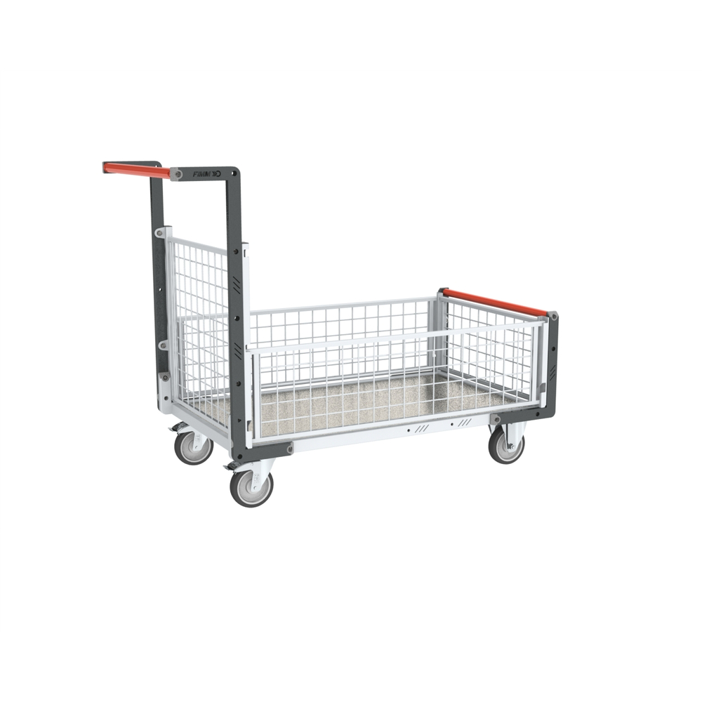 Chariot modulaire grillagé 1 dossier et 3 demi-ridelles plateau 1000x600 mm 250 kg - FIMM - 806724256