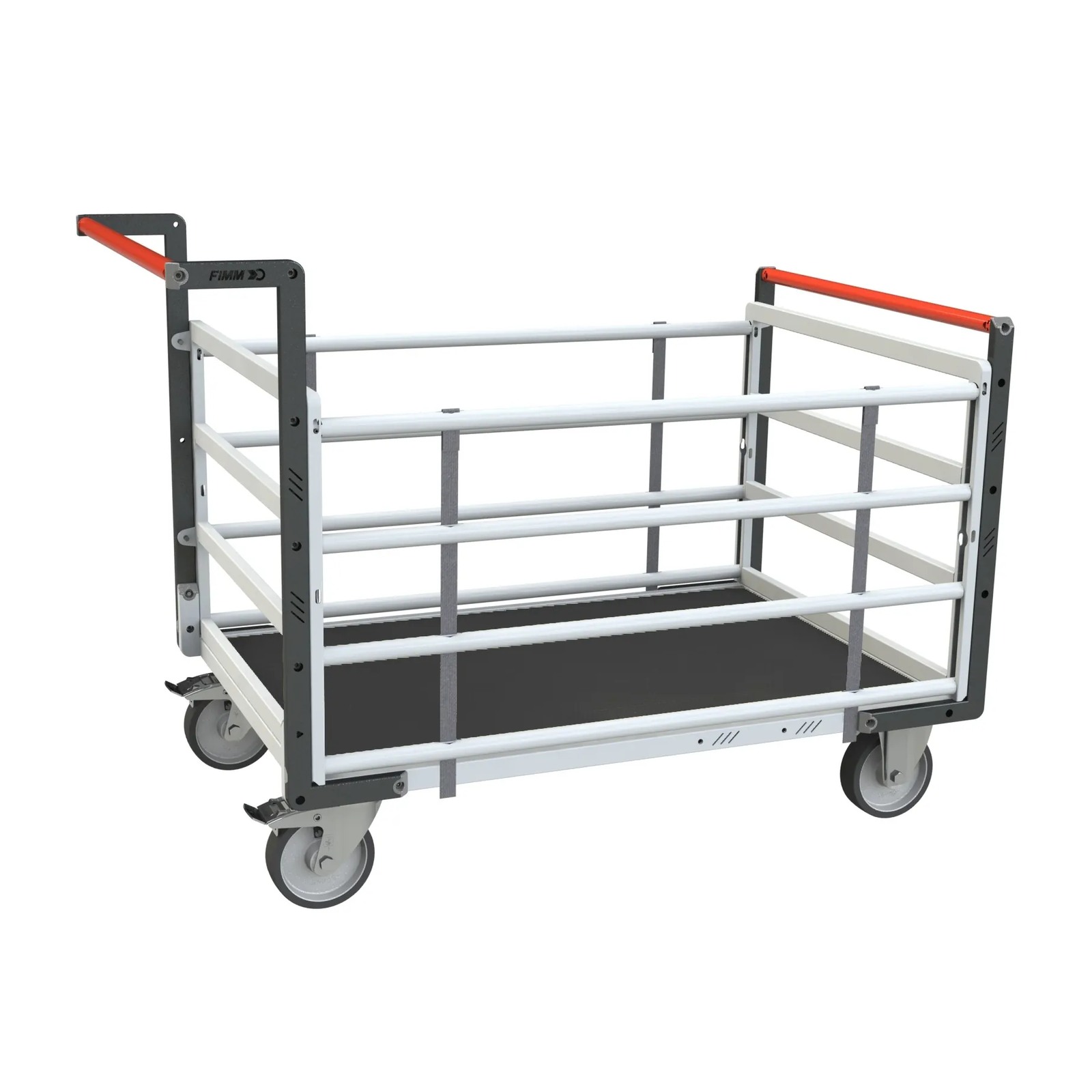 Chariot avec 2 dossiers + 2 ridelles et plateau bois avec tapis caoutchouc 1000x600 mm 500 kg - FIMM - 806724535