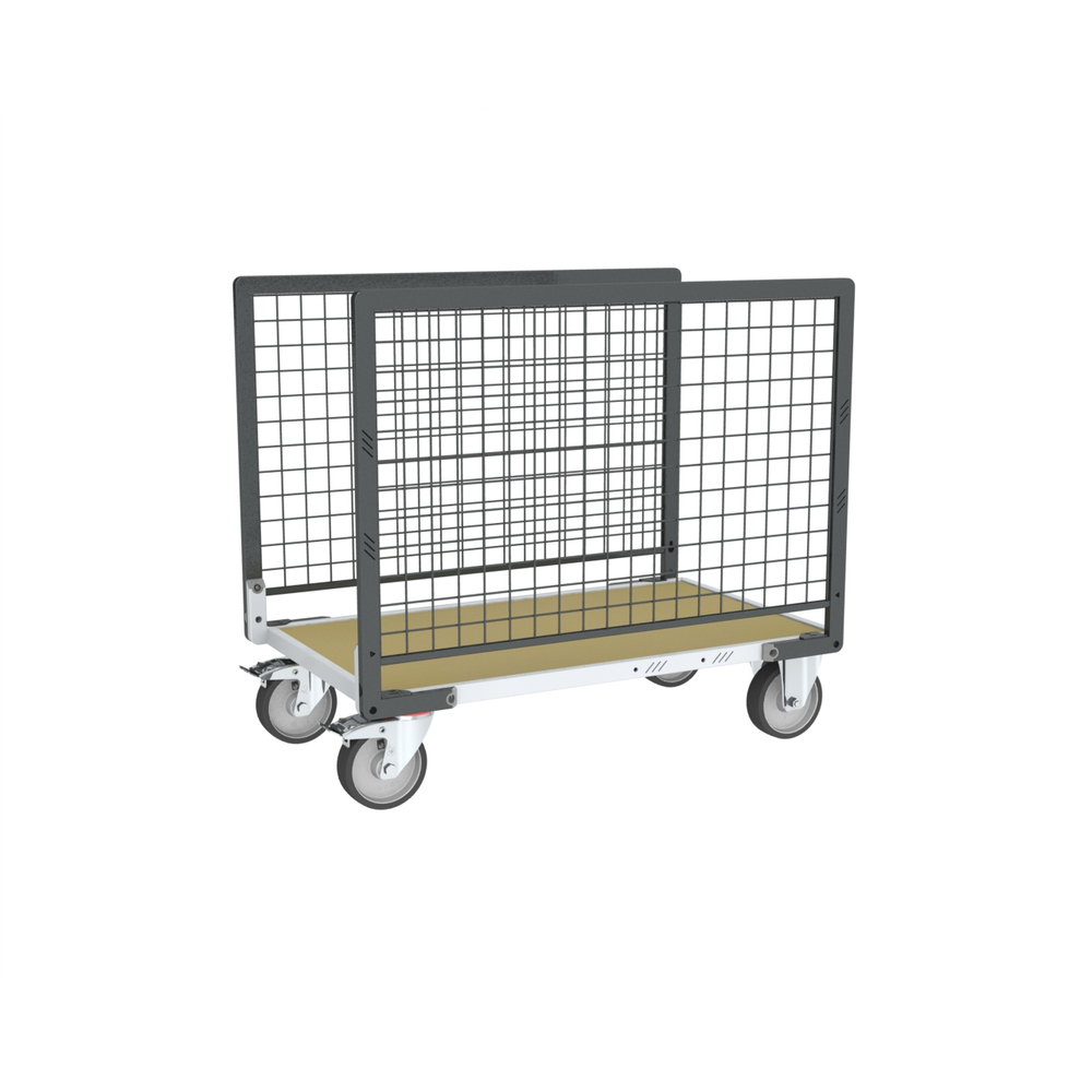Chariot grillagé avec 2 ridelles et plateau bois 1000x600 mm 500 kg - FIMM - 806724543