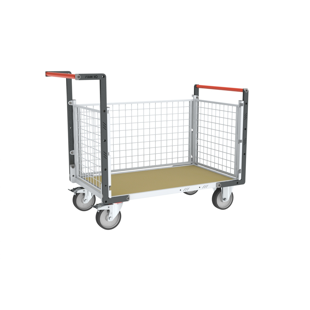 Chariot grillagé 2 dossiers + 1 ridelle et plateau bois 1000x600 mm 500 kg - FIMM - 806724544