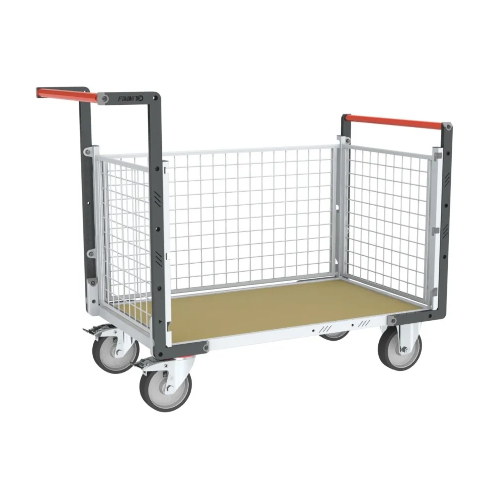 Chariot grillagé 2 dossiers + 1 ridelle et plateau bois 1000x600 mm 500 kg - FIMM - 806724544