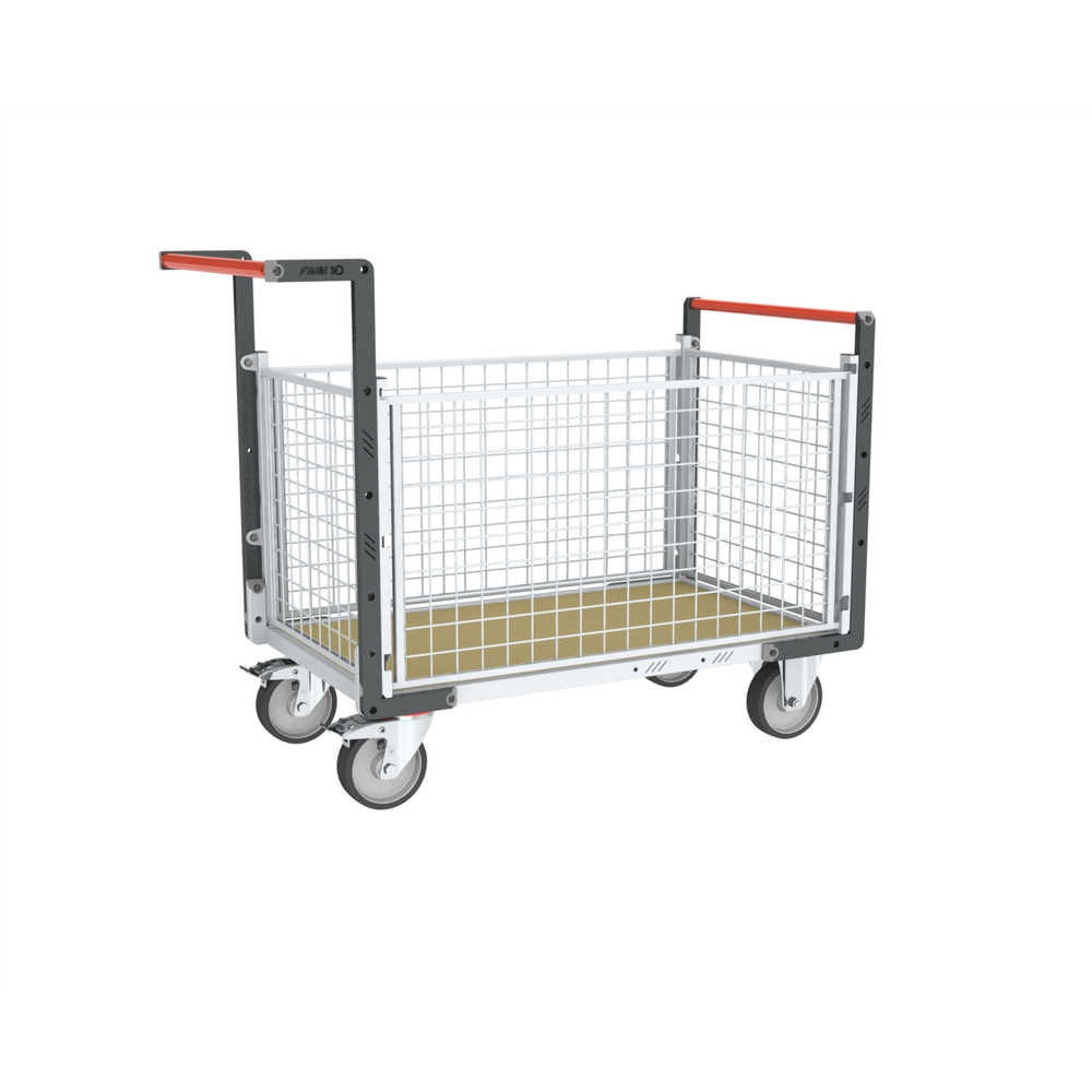 Chariot grillagé avec 2 dossiers + 2 ridelles plateau bois 1000x600 mm 500 kg - FIMM - 806724545