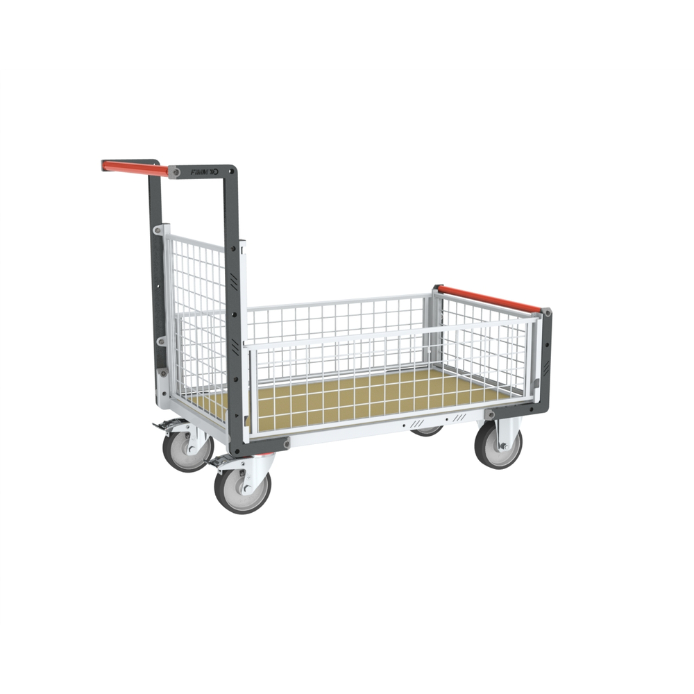 Chariot grillagé avec 1 dossier et 3 demi-ridelles plateau bois 1000x600 mm 500 kg - FIMM - 806724546