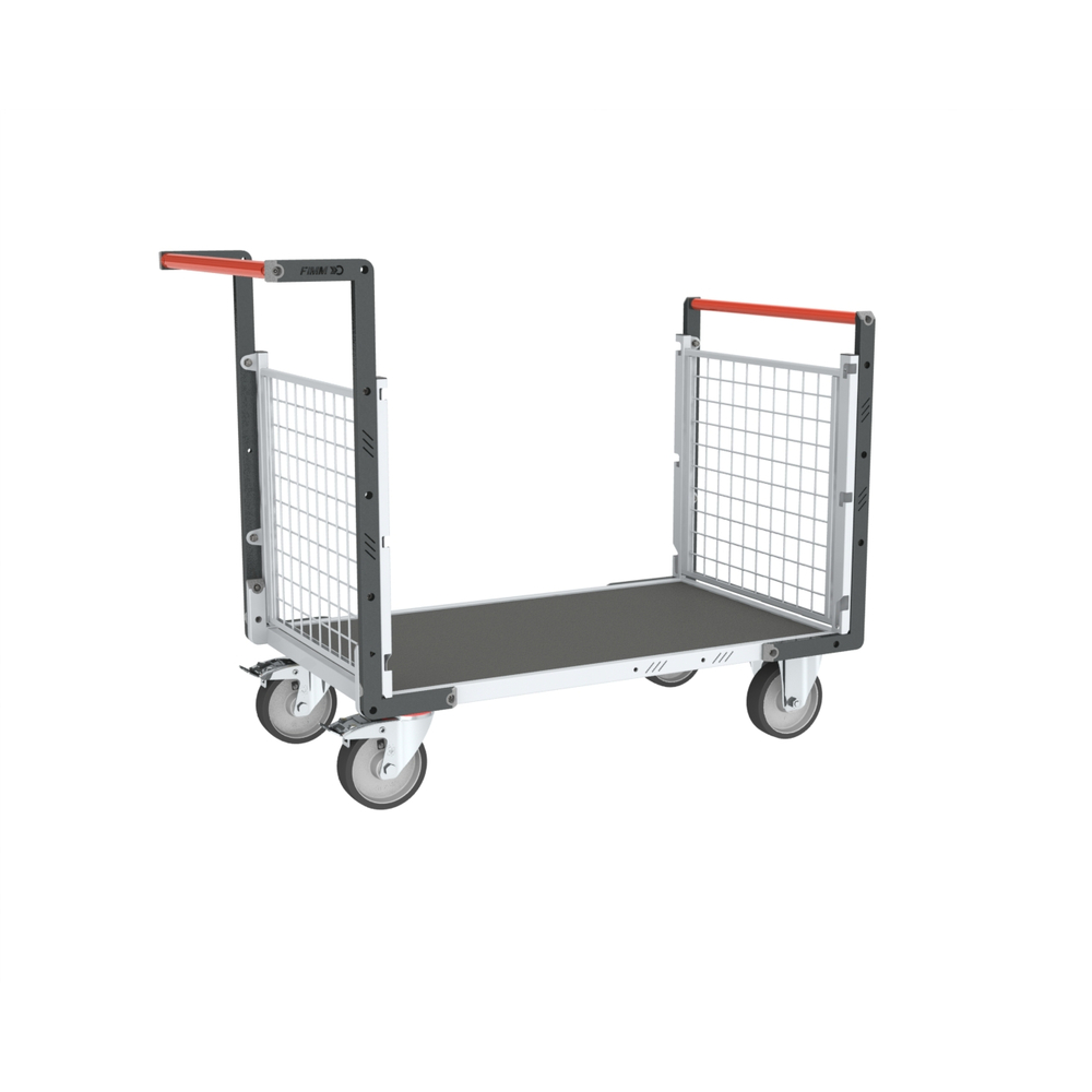 Chariot modulaire grillagé 2 dossiers + plateau bois avec tapis caoutchouc 1000x600 mm 500 kg - FIMM - 806724562