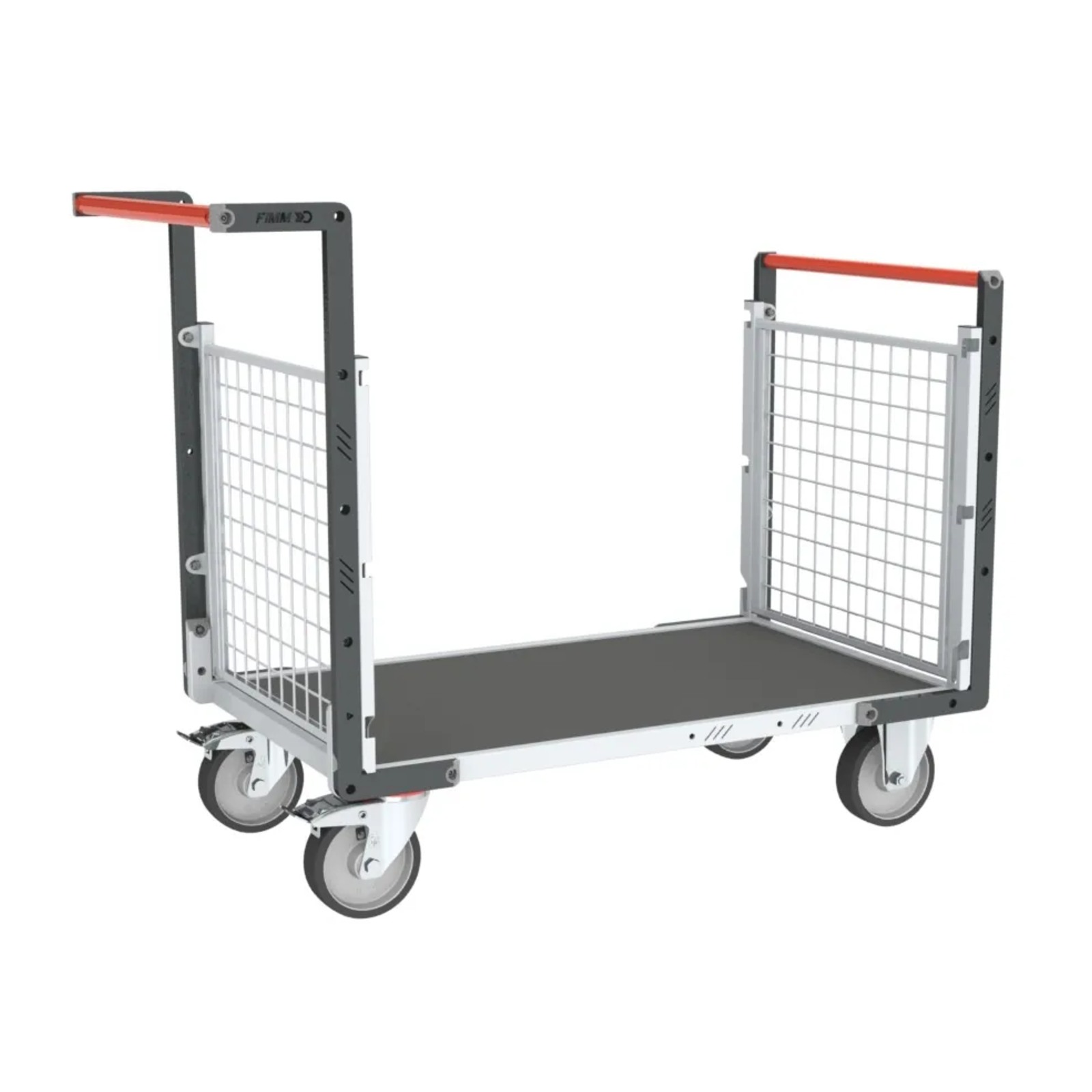 Chariot modulaire grillagé 2 dossiers + plateau bois avec tapis caoutchouc 1000x600 mm 500 kg - FIMM - 806724562