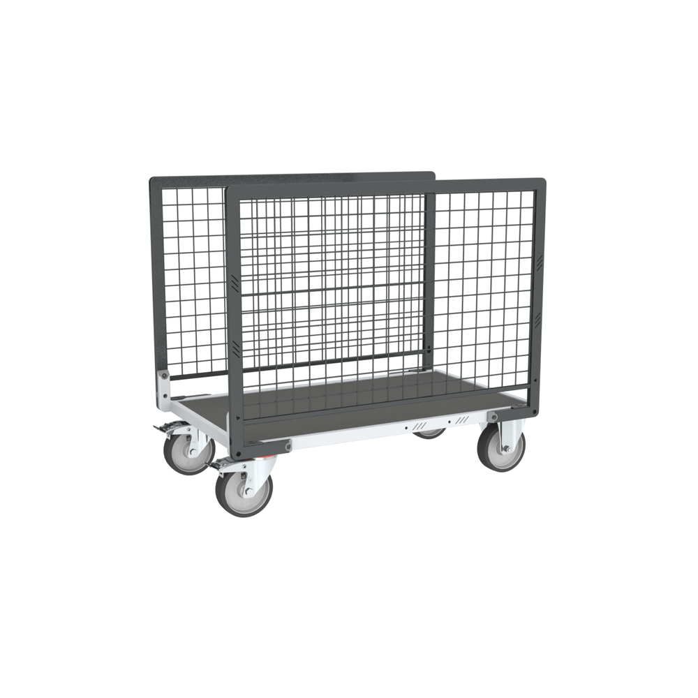 Chariot grillagé avec 2 ridelles et plateau bois avec tapis 1000x600 mm 500 kg - FIMM - 806724563