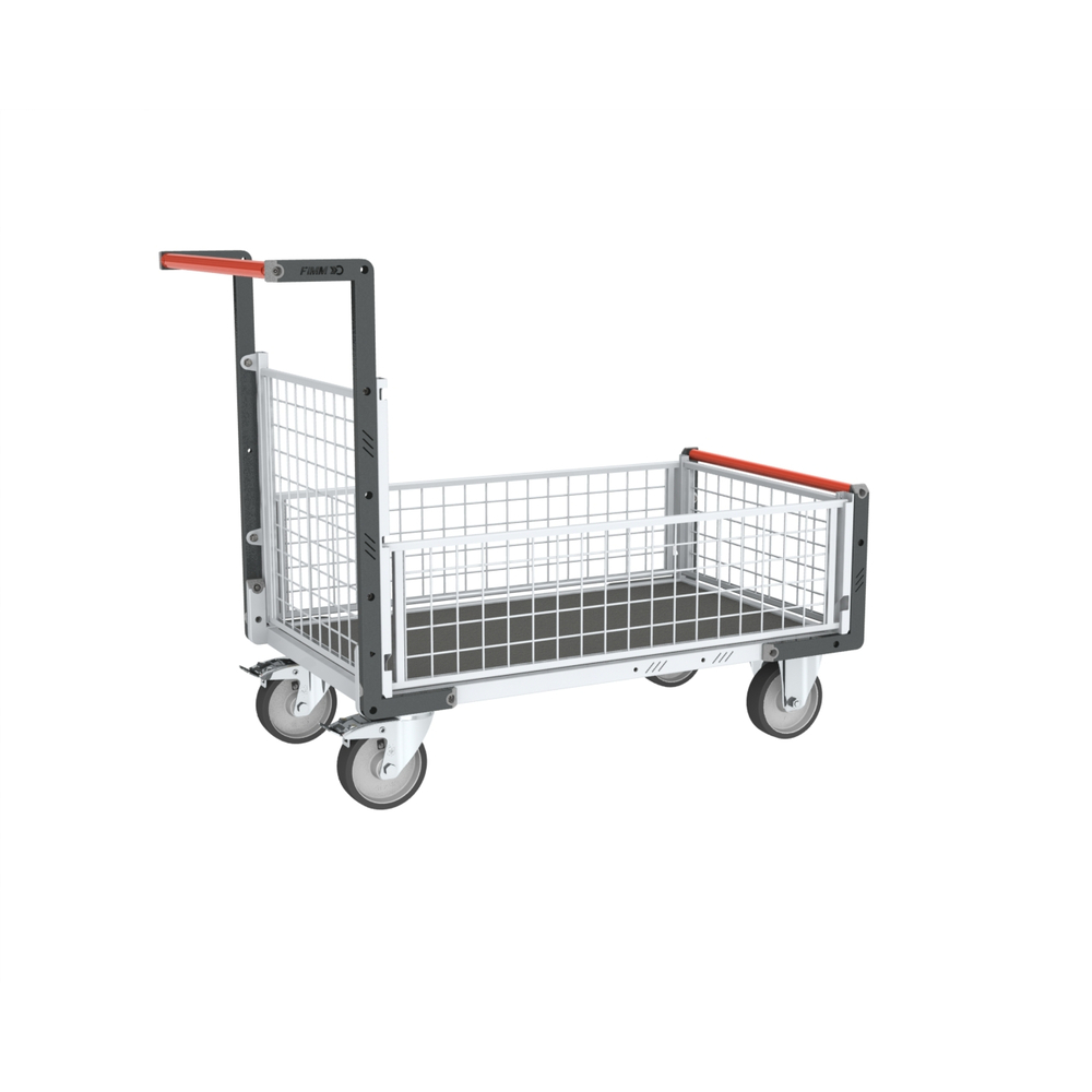 Chariot modulaire grillagé 1 dossier et 3 demi-ridelles et plateau 1000x600 mm 500 kg - FIMM - 806724566