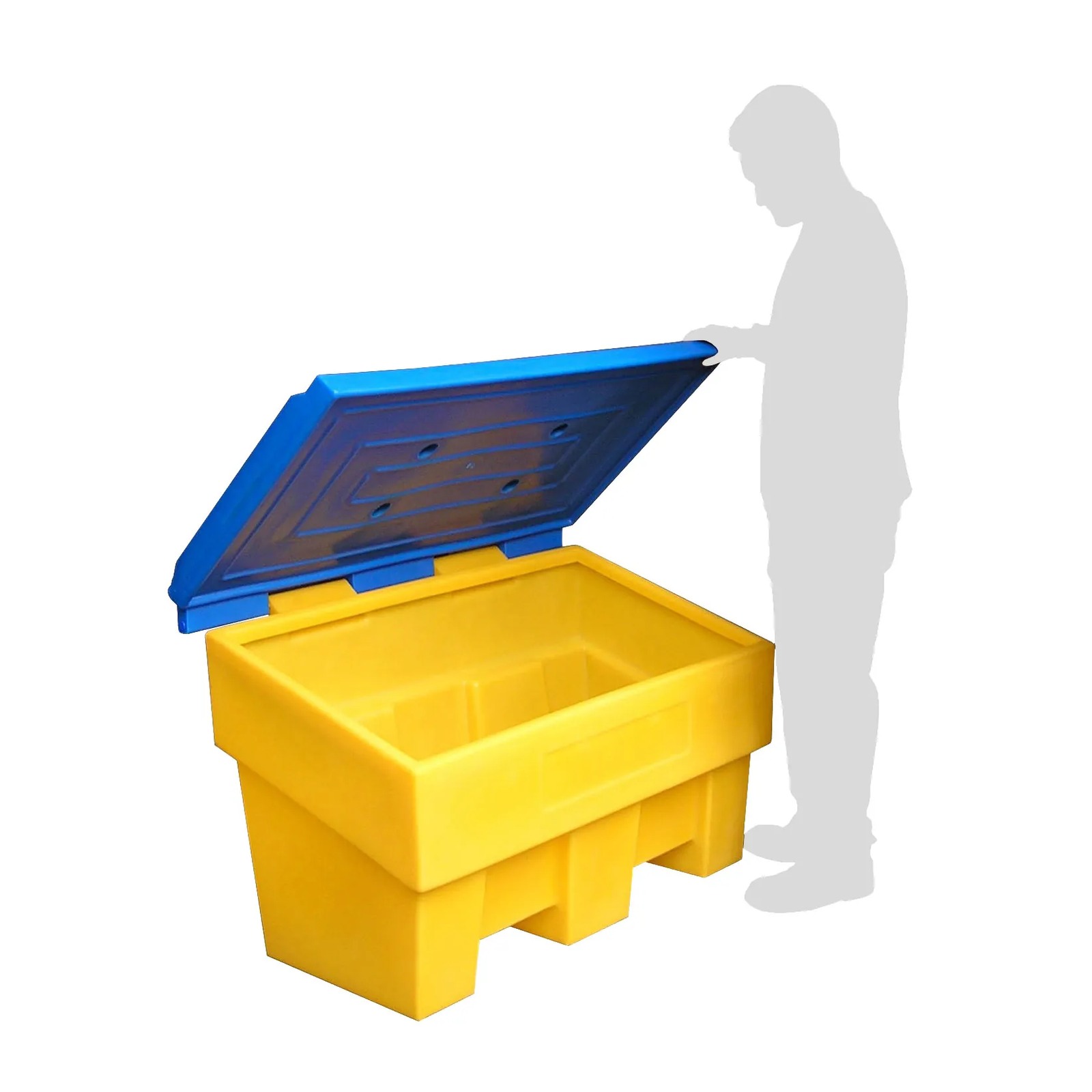 Bac à sel PEHD 180 L bac jaune à couvercle bleu FIMM - 845008053