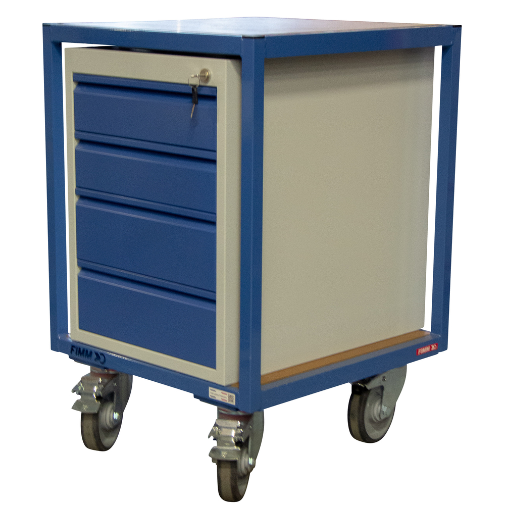 Servante 400kg 2 plateaux bois 600x600 mm 1 bloc tiroirs tôle FIMM - 880010596