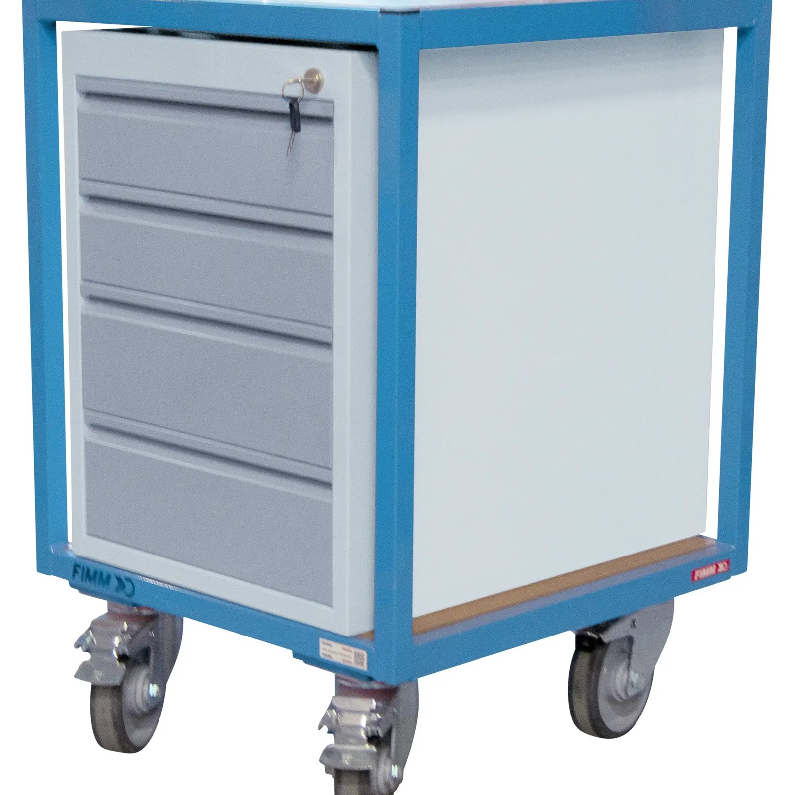 Servante 400kg 2 plateaux bois 600x600 mm 1 bloc tiroirs tôle FIMM - 880010596