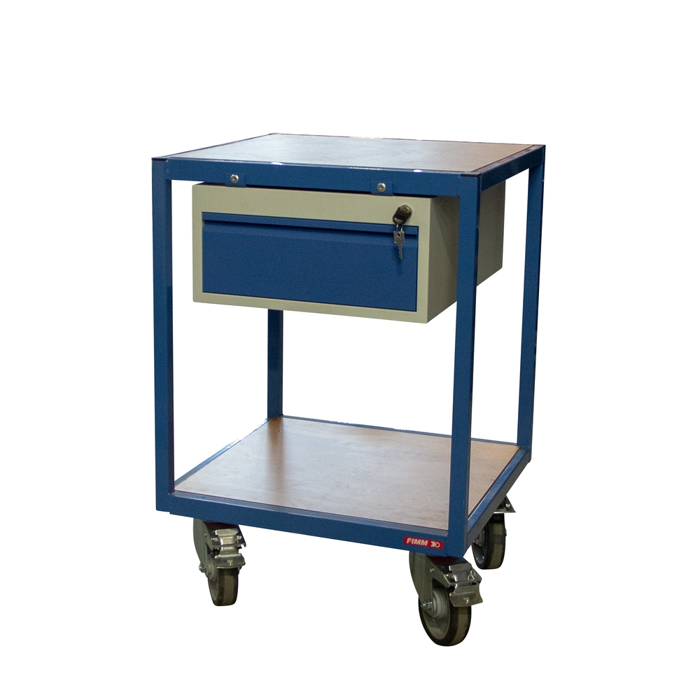 Servante 400kg 2 plateaux bois 600x600 mm 1 tiroir tôle FIMM - 880010598