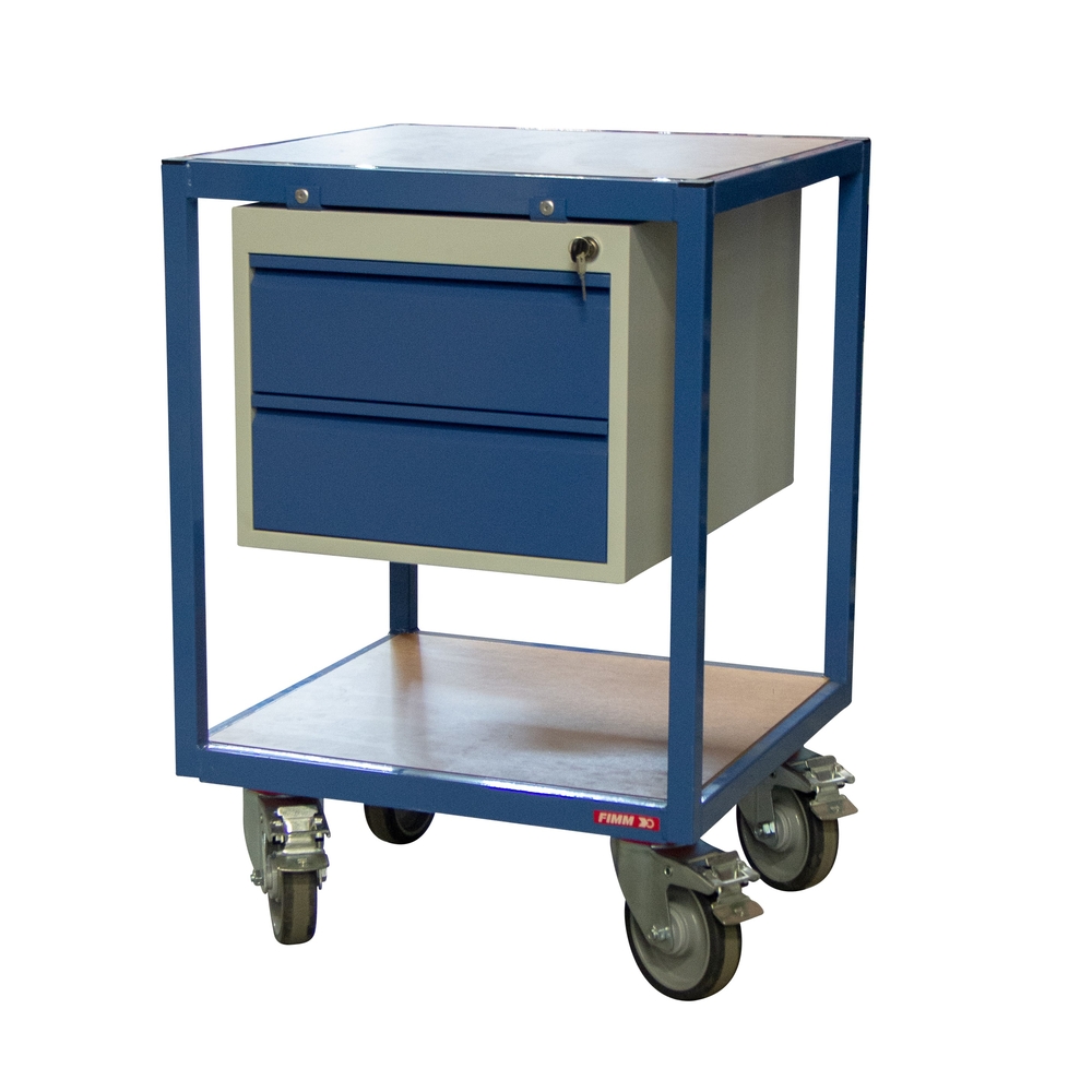 Servante 400kg 2 plateaux bois 600x600 mm 2 tiroirs tôle FIMM - 880010599