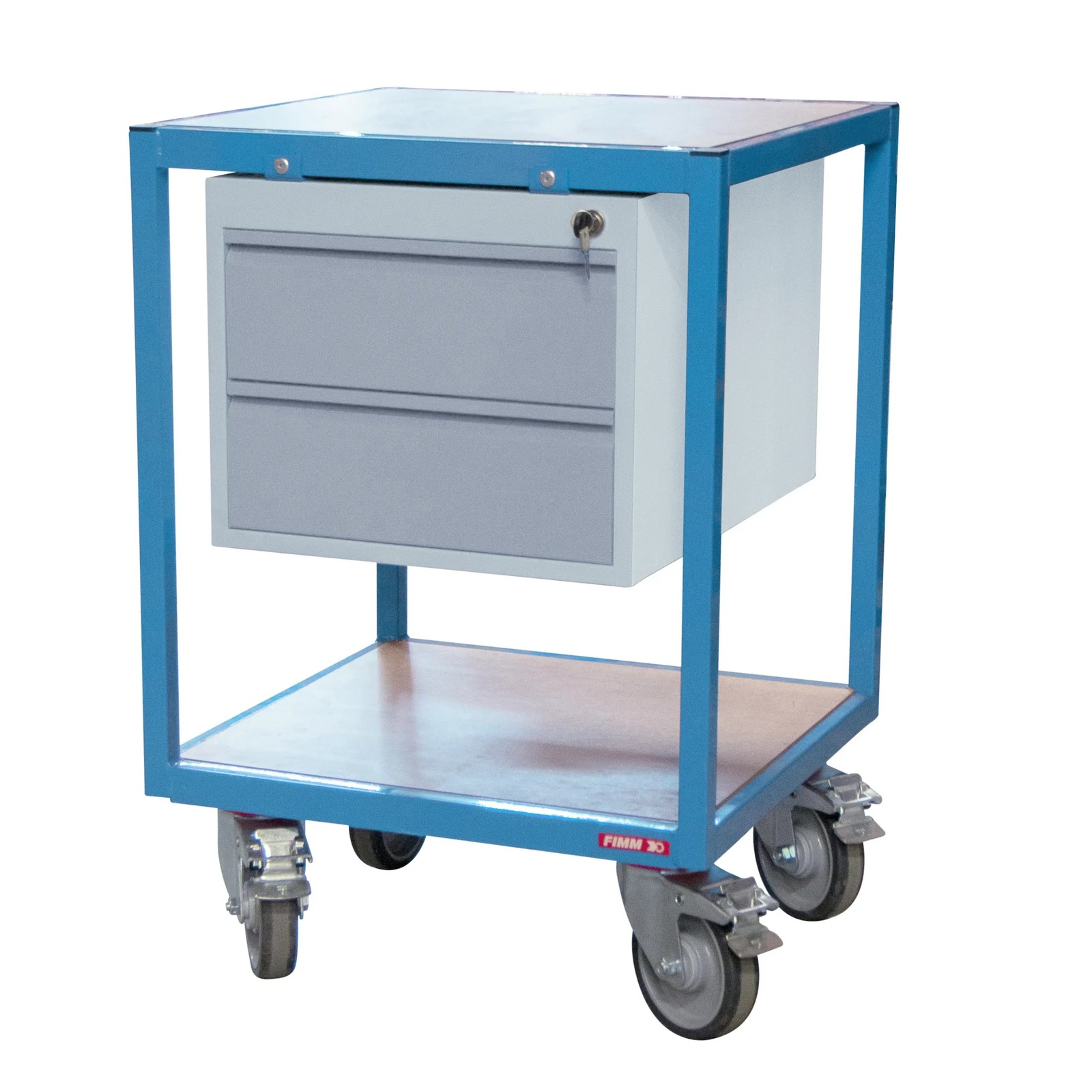 Servante 400kg 2 plateaux bois 600x600 mm 2 tiroirs tôle FIMM - 880010599